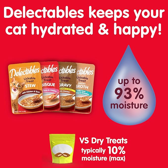 Hartz Delectables Bisque Lickable Cat Treats, Tuna & Chicken, 30 Count (Pack of 6)