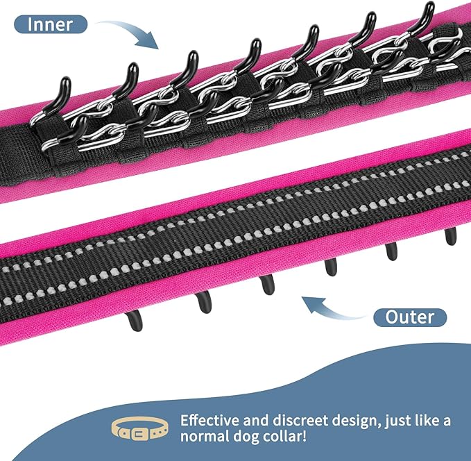 Mayerzon Martingale No Pull Collar for Medium Large Dogs, Patented Anti Pull Dog Collar with Buckle for Walking Training, with Neoprene Padding and Reflective Stitching, Adjustable(Hot Pink Trim, L)