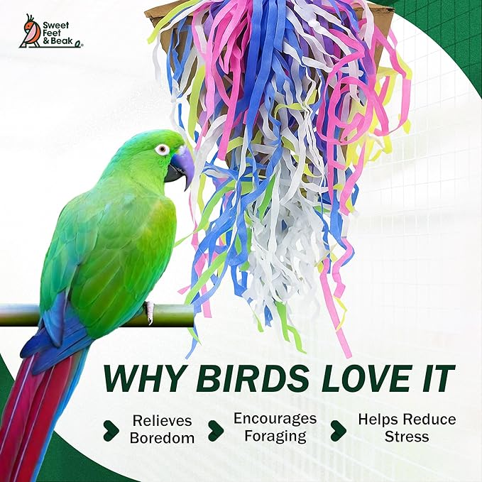 Sweet Feet and Beak Pizza Party Bird Shredding Toy - Perfect Bird Cage Toy Box for Large Birds Foraging Treasures & Treats - Safe, Non-Toxic, Easy to Install - Cage Accessories (3 Pack)