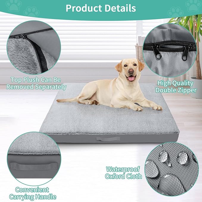 COSHNIBI Dog Bed Covers Replacement Washable,Waterproof Bed Covers Soft Plush Replacement with Zipper & Removable for Dog/Cat 36''Lx27''Wx4''H-Grey