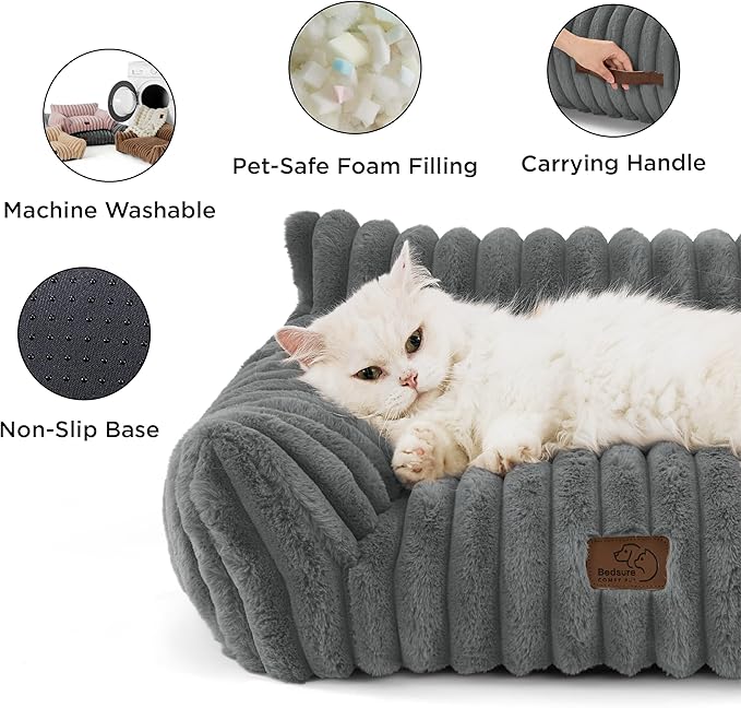 Bedsure ComfyFleece™ Cute Dog Couch for Medium Dogs - As Seen on TV on Good Day New York, Dog Couch Bed with Removable, Washable Cover, Supportive Pet Sofa, for Medium Large Dogs, 36inch, Warm Grey