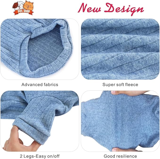 Idepet Sphynx Hairless Cats Sweater Shirt Kitten Soft Puppy Clothes Pullover Cute Cat Pajamas Jumpsuit Cotton Apparel Pet Winter Turtleneck for Cats and Teacup Chihuahua Small Dogs(Blue,S)