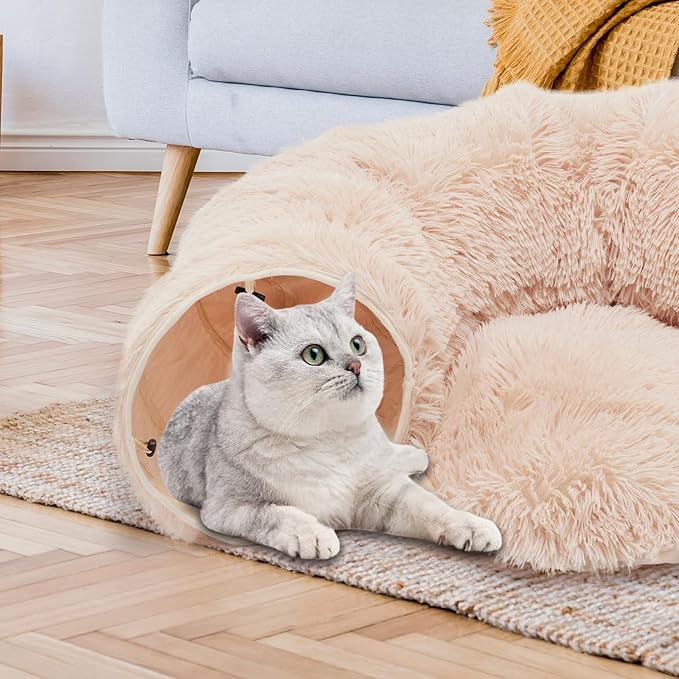Cat Tunnels for Indoor Cats, Cute Donut Turnel Toys for Small Large Cats with Washable Circle Cushion，3-in-1 Foldable Playground & Cozy Cave Bed for, Kittens Puppy Rabbits