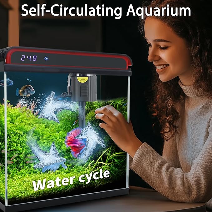 20 Gallon Fish Tank Smart Aquarium Kit, Glass Small Aquarium Starter Kits Self Cleaning with 3 Types of LED Lights and Filter Water Pump, Water Temperature Detection Ultra Quiet Gift for Kid