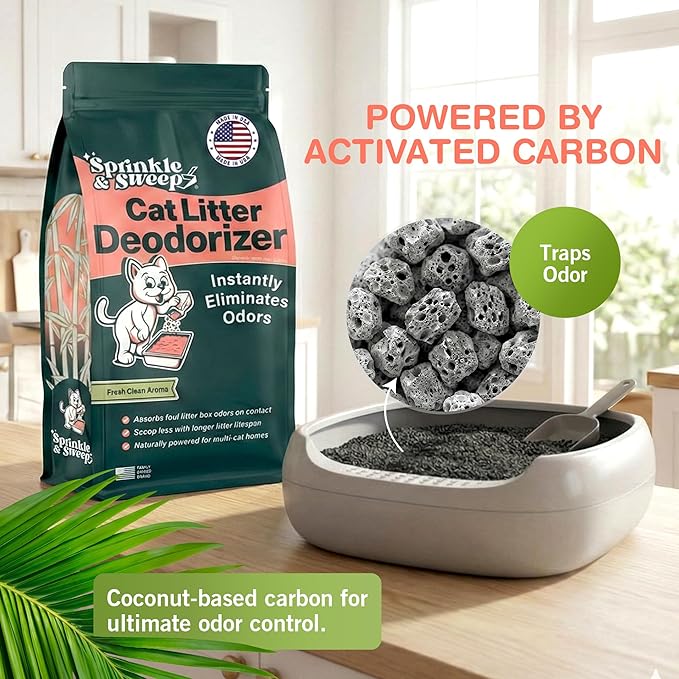 Litter Box Deodorizer | Cat Litter Deodorizer | Smell Control for Cats | Non-Toxic & Safe for Kittens | Home Odor Neutralizer | Kitty Litter Freshener | Sprinkle & Sweep | Made in USA
