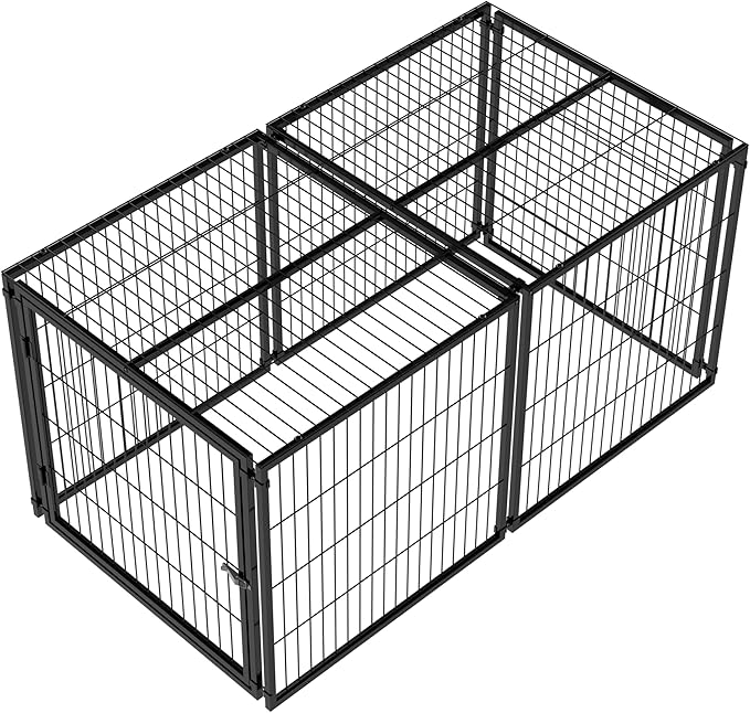Nyahab 63.7" Large Dog Cage for Medium Dogs and Puppies, Indoor Metal Kennel Playpen with Removable Top Cover, Heavy-Duty Pet Crate with Adjustable Door, Black