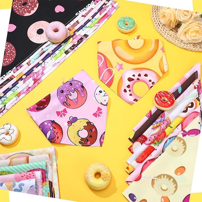 100 Pcs Donut Dog Bandanas Bulk Pet Bibs Colorful Triangle Scarf Donut Pet Bandanas for Medium Large Dogs Spring Summer Candy Theme Birthday Costume Decor