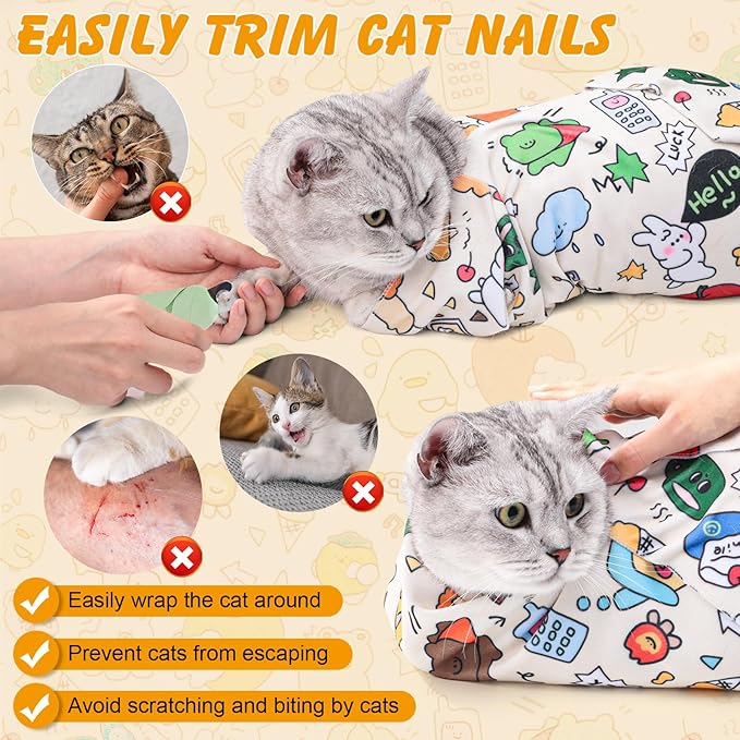 21.7 In Cat Wrap for Cutting Nails, Self-Adhesive Cat Grooming Wrap Anti-Escape Cat Restraint for Nail Clipping Cat Swaddle Wrap Cat Wrapping Cloth for Pet Cleaning and Beauty (Within 6.6 lbs)