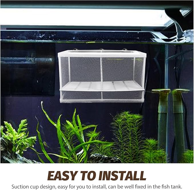 2Pcs Fish Tank Breeding Box with Divider and Suction Cups, Plastic Aquarium Hatchery Isolation Net for Shrimp and Fish Breeding, Large Size Separation Mesh for Aquatic Pet