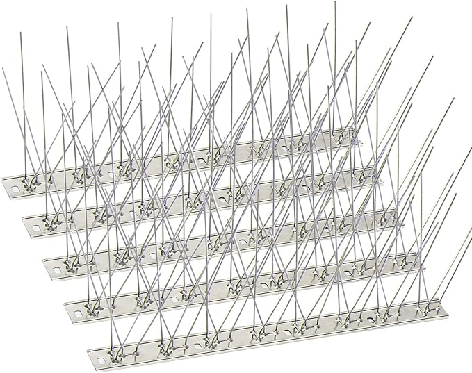 KKY Bird Spikes Stainless Steel Base, Metal Bird Repellent Nail Fence Kit, Can Be Used to Stop Pigeons and Other Small Birds, Covering 10.8 Feet 10 Packs.