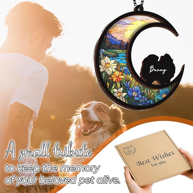 6'' Pomeranian Memorial Suncatcher, Personalized Name, Pet Ornament Window Car Hanging, Sympathy Gift for Loss of Pet, Passed Away Remembrance Gift for Dog Lovers 58-SS1