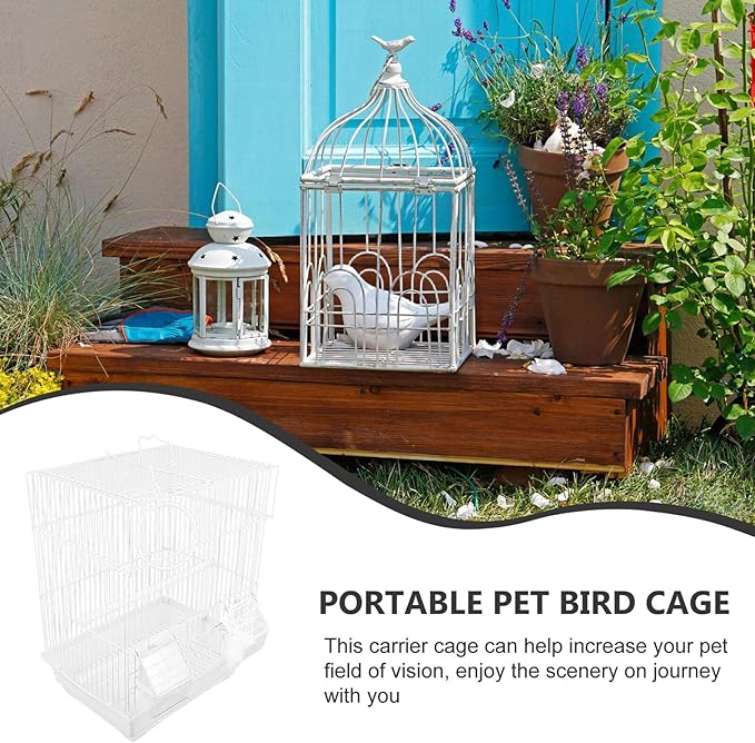 NUOBESTY Portable Metal Bird Carrier Cage for Parrots Conures Travel Use Iron Material Featuring Safety Design Stylish White Finish Suitable for Home and Outdoor Adventures