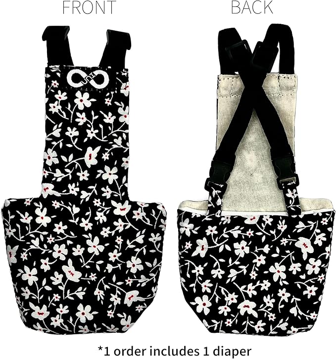 Chicken Diapers Duck Diaper Diaperalls for Hens, Roosters, Ducks, Ducklings - Reusable, Adjustable by Uni Infinity (Black Floral, Chicken Small, 1, Count)
