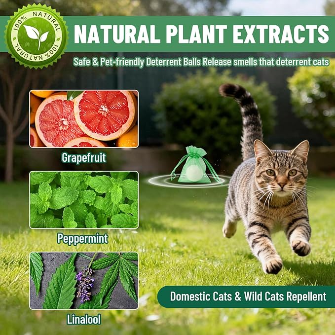 Cat Repellent Outdoor & Indoor, Cat Deterrent Outdoor Indoor, Natural Essential Oil Ball, Anti Cats Scratch for Furniture, Keep Cats Out of Yard, Keep Cats Away from Garden, Lawn Plants, 12 Packs