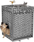 KOUSEI Handwoven Rattan Cat Litter Box Enclosure Furniture - Hidden Indoor Pet House with Door & Mat, Discreet Washroom Cabinet for Living Room and Bedroom, Grey