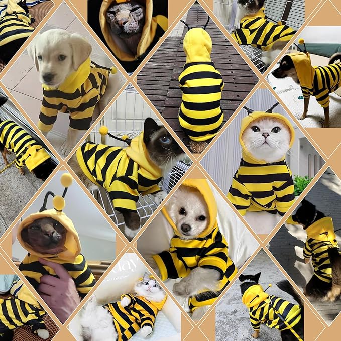 DENTRUN Sphynx Hairless Cats Costume Funny Bee Warm Winter Sweater Cute Pullover Kitten Shirts Breathable Cat Leisure Wear Turtleneck Vest Adorable Cat's Clothes Jacket Pajamas Jumpsuit, M