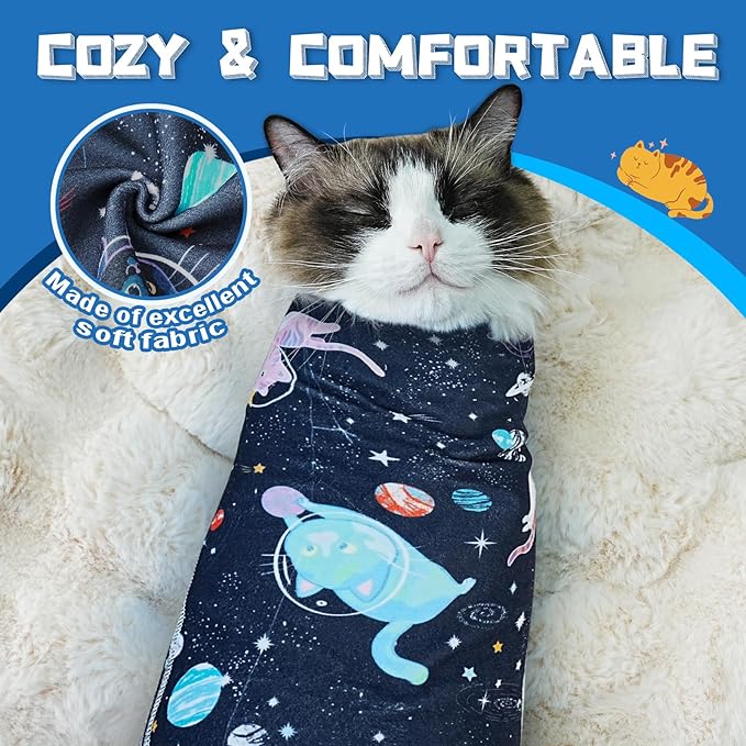 Supet Cat Grooming Wrap for Cutting Nails, 2026 Self-Adherent Cat Wrap, Anti-Escape Calming Cat Swaddle Wrap for Medicine, Nail Clipping, Teeth Brushing, Ear Cleaning (Space, L)