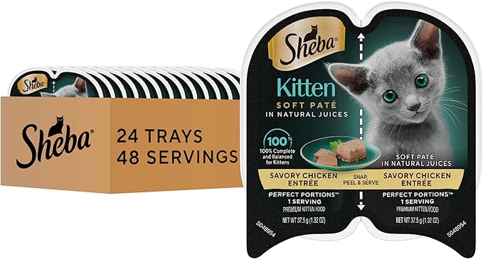 Sheba Perfect Portions Kitten Wet Food, Pate Cat Food Wet Entree, Chicken Recipe, 2.6 oz. Twin-Pack Trays (24 Count, 48 Servings)