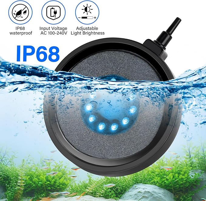fishkeeper Aquarium Air Bubble Light, LED Fish Tank Bubbler Stone Disk with 11 Super Bright Lamp Beads, 16 Colors and 4 Modes Adjustable for Fish Tank Decoration Oxygenation