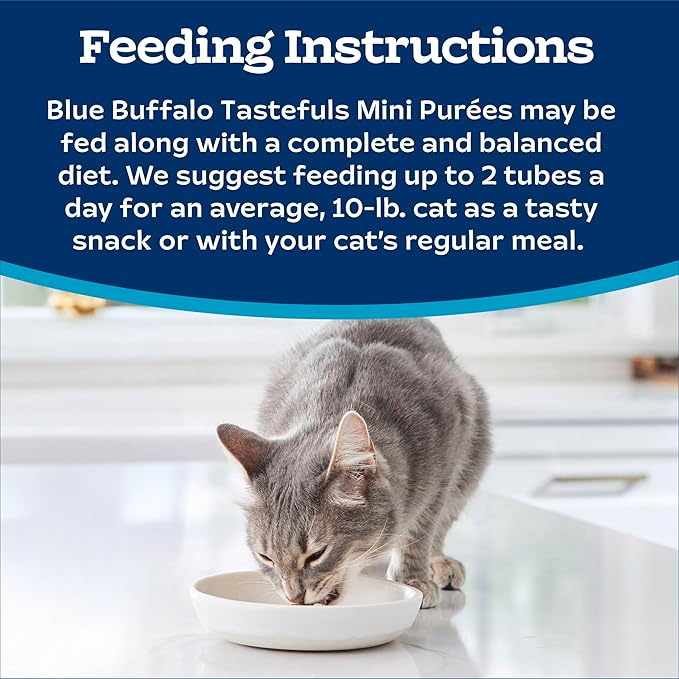 Blue Buffalo Tastefuls Mini Purées, Adult Cat Natural Single-Serving Snack, 24-Count Variety Pack Chicken, Tuna, and Salmon 0.5 oz. (Pack of 1)