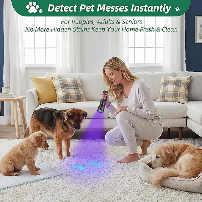 ESCO LITE 2 Packs Black Light Flashlight, 12LED 395nm UV Handheld Black Light Mini Flashlight, Dogs Urine Detector for Dry Urine Stains, Bed Bugs, Scorpions