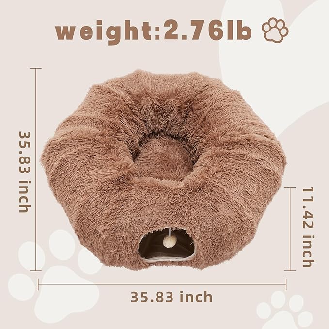 Cat Tunnels for Indoor Cats, Cute Donut Turnel Toys for Small Large Cats with Washable Circle Cushion，3-in-1 Foldable Playground & Cozy Cave Bed for, Kittens Puppy Rabbits