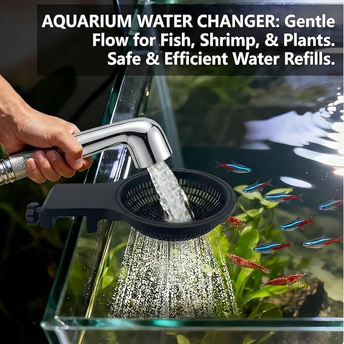 Aquarium Water Change Diffuser for Undisturbed Substrate, Plant Protection Water Refill Tool, Adjustable Mount for Rimless and Rimmed Tanks, Gentle Flow for Shrimp and Fry