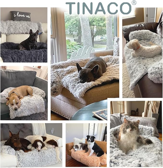 Tinaco Luxurious Calming Dogs/Cats Bed Mats, Dog Pad Washable Removable Couch Cover, Plush Long Fur Mat for Pets, Waterproof Lining, Perfect for Small, Medium and Large Dogs and Cats (Beige, 41"x37")