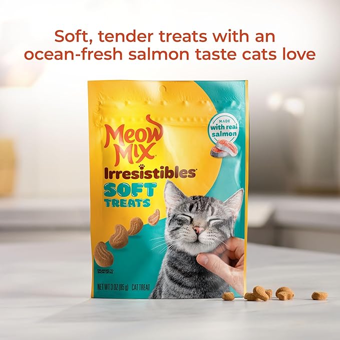 Meow Mix Irresistibles Soft Cat Treats Made With Real Salmon, 3 Oz. Pouch (Pack of 5)