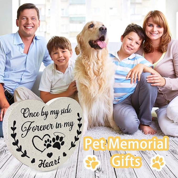 Pet Memorial Stones for Dogs, Garden Resin Dog Memorial Gifts for Loss of Dog, Heart-Shaped Loss of Dog Sympathy Gift, Once by My Side Forever in My Heart Dogs Memorial Stones