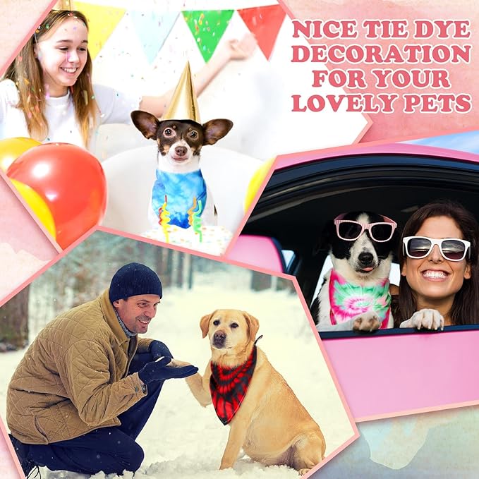 200 Pcs Tie Dye Dog Bandanas Bulk Pet Bibs Colorful Triangle Scarf Tie Dye Pet Bandanas for Medium Large Dogs Spring Summer Birthday Costume Decoration