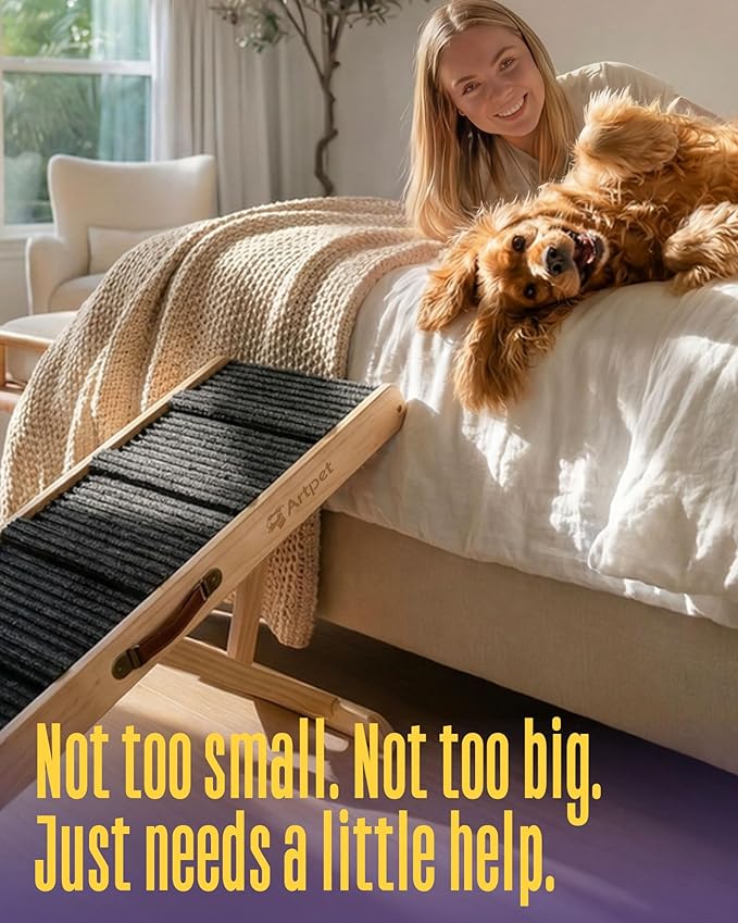 Dog Ramp for Small & Medium Dogs, Joint-Friendly Pet Ramp for Bed & Couch, Foldable, Anti-Slip, Portable, Height-Adjustable, Supports Up to 70 lbs