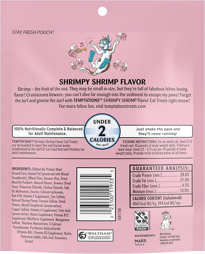 Temptations Cat Treats, Classic Crunchy and Soft Cat Treats, Shrimpy Shrimp Flavor, 6.3 oz. Pouch