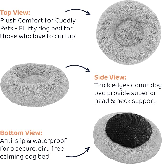 Donut Dog Bed - Premium Comfort for Anxiety Relief - Fluffy & Calming Design with Ultra-Plush Support | Cozy Round Dog Bed with Super Soft Circle Style (Grey, X-Large)