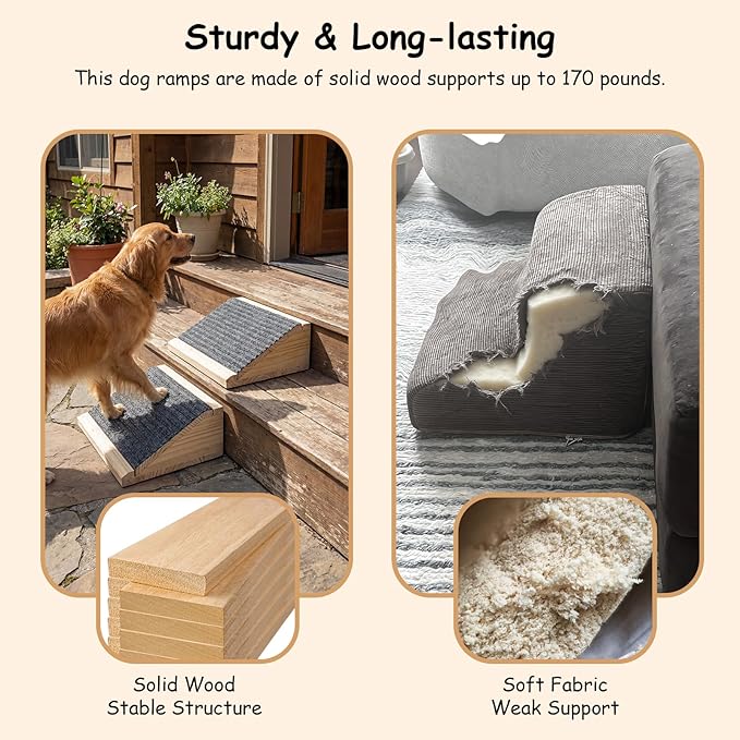 Dog Ramp for Stairs, Non-Slip Dog Stairs, Low-Angled Pet Ramps for Small Dogs and Cats, Medium Dogs, Step and Stair Assist for Injured and Older Pets, 2 Pack