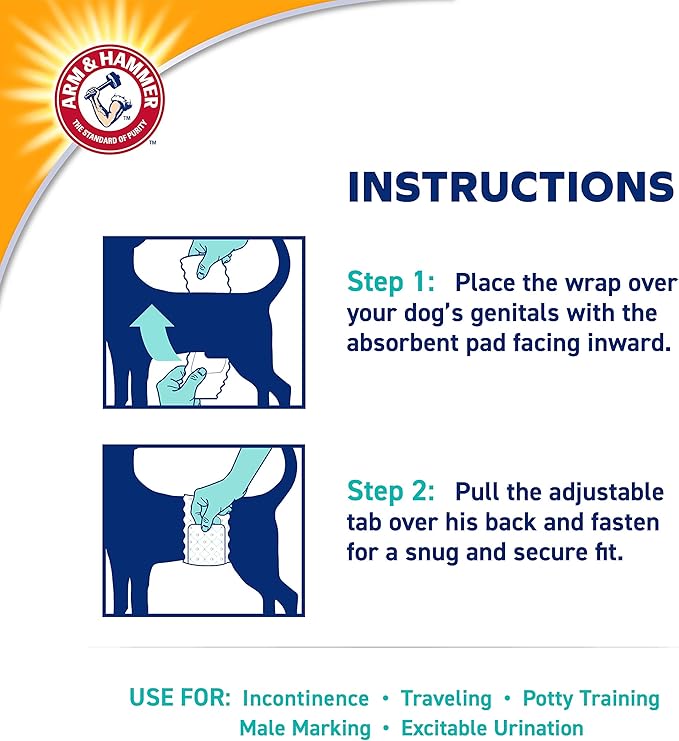Arm & Hammer For Pets for Pets Female Dog Diapers, Size Small, Ultra-Absorbent, Adjustable Girl Dog Diapers with Leak-Proof Protection and Wetness Indicator (Pack of 1, 12 Count Total)