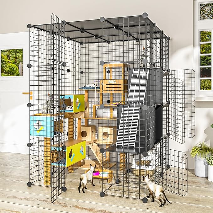 Large Cat Cage Indoor - Metal Wire Cat Enclosure with Storage Cube, Detachable Kitty Cage with Platform for 1-3 Cats, 3x3x4 Spacious Cat Kennel