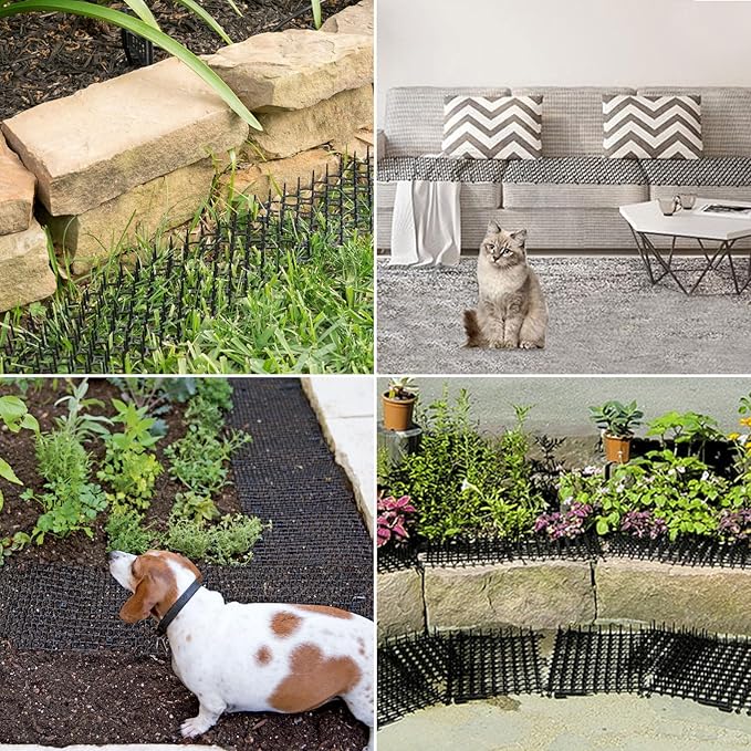 16PCS Cat Scat Mat 16" x 8" Cat Spike Keep Cats Out of Yard Permanently, Scat Mat with Spiked Outdoor Garden & Indoor Furniture, Square Cat Deterrent for Counters, Plastic Anti Dog Digging Deterrent