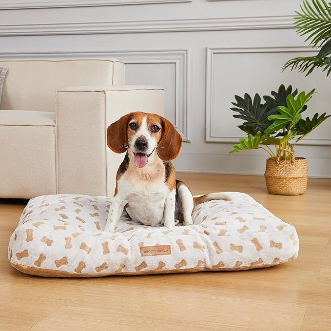 Modern Threads Ultra Plush Orthopedic Memory Foam Pillow Bed for Large Dogs with Supportive Filling and Stylish Textured Design, Beige, (36" L x 27" W x 4" Th)