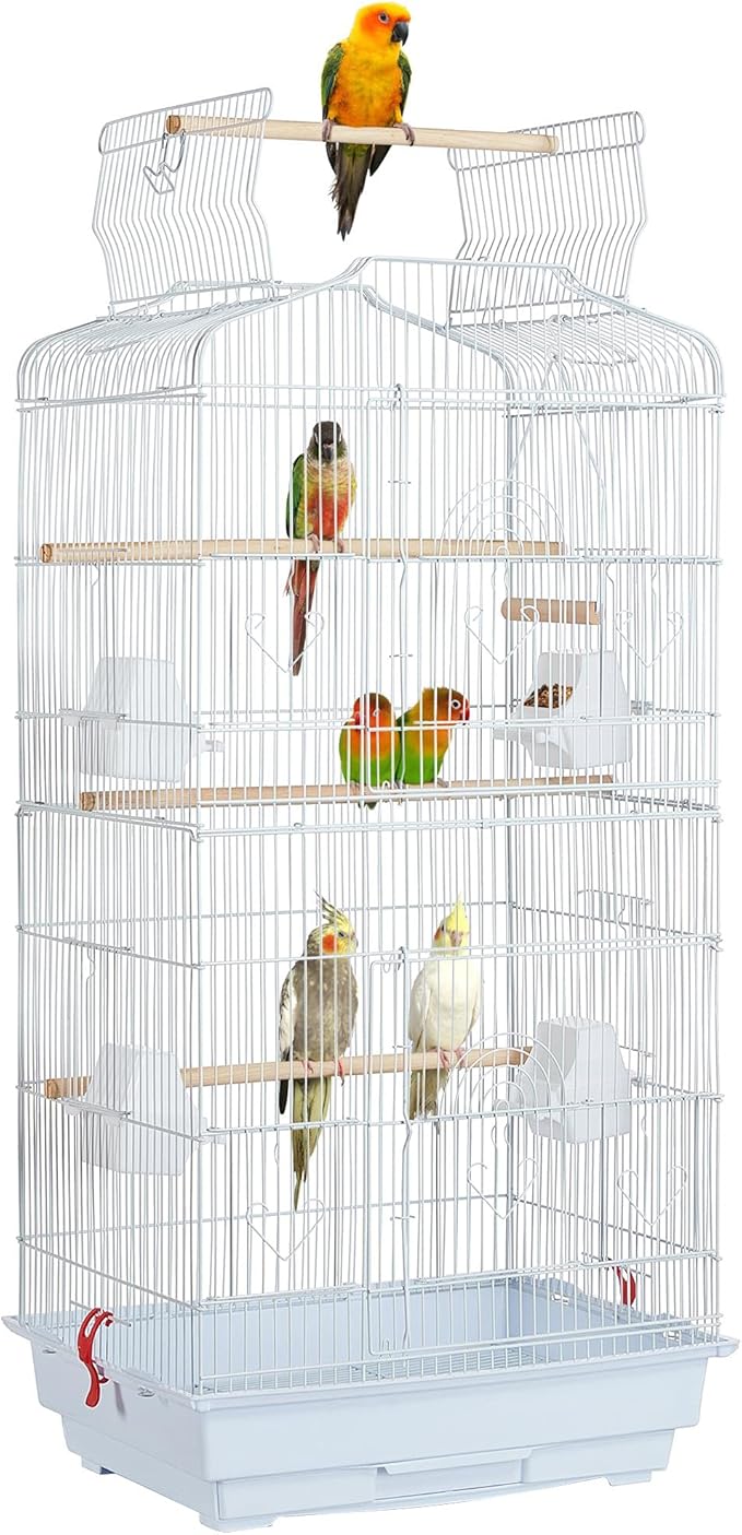 Topeakmart Open Top Medium Parrot Flight Bird Cage for 2 Parakeets, White