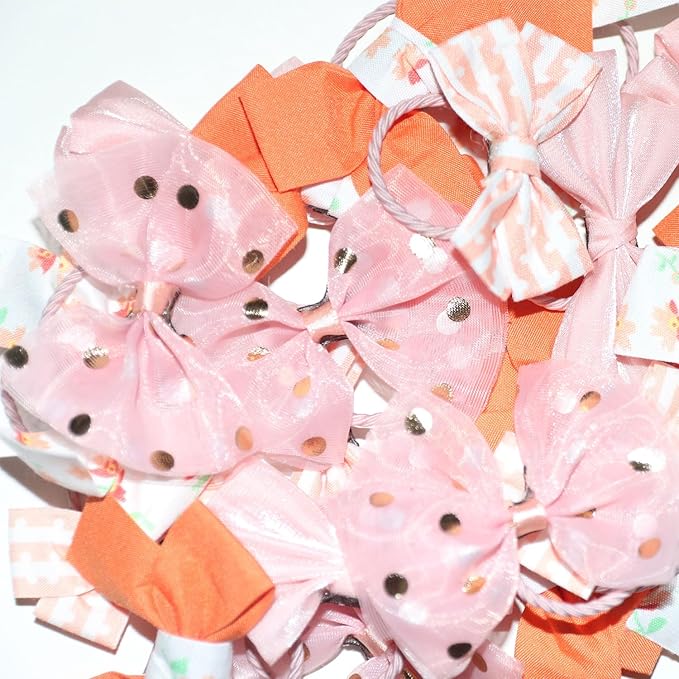 20pcs Orange Small Dog Hair Bows, Handmade Mix Style Bowknot Top Knot for Yorkie Holiday Daily Grooming