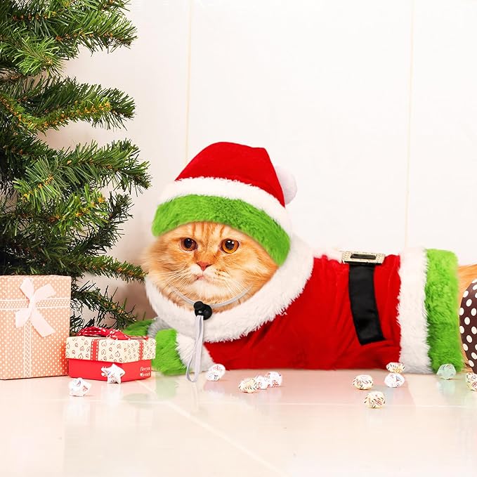 Cat Christmas Costume Lime Green Character Pet Outfit Holiday Green Furry Pet Velvet Costume Cosplay Outfit Cute Funny Christmas Dogs and Cats Clothes for Party Favors(X-Large)