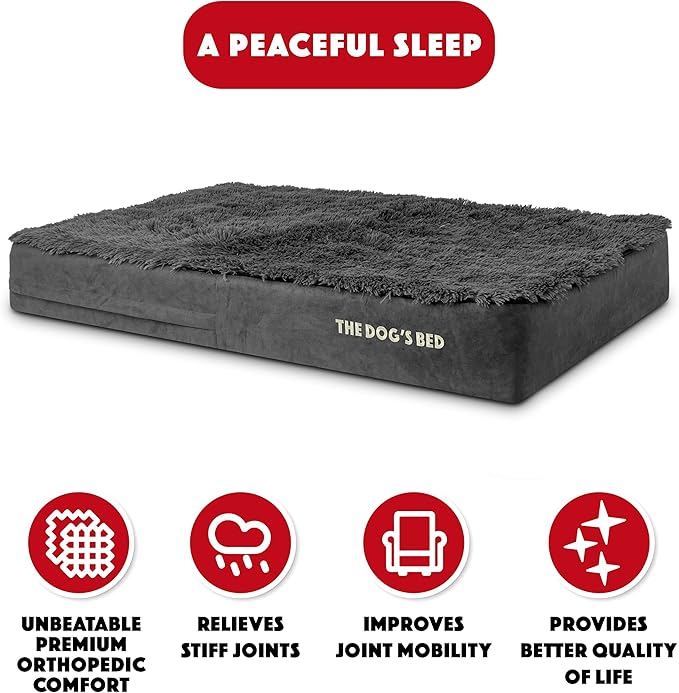 The Dog’s Bed Orthopedic Memory Foam Dog Bed Mattress,Fur Fabric,Grey Fur, XL, 6-Inch
