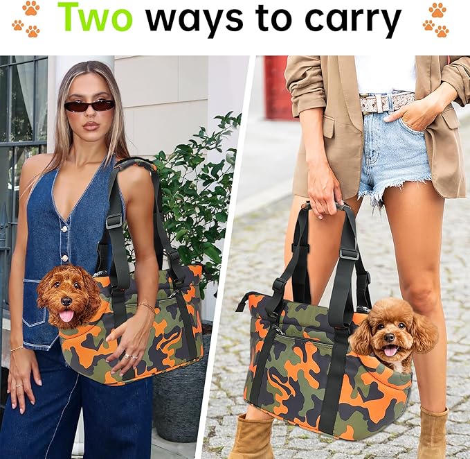 Premium 10mm Padded Dog Purse Carrier for Small Dogs, Pet Tote Bag Shoulder Carrying for Dog/Cat Below 4kg/9lbs -Camouflage Green