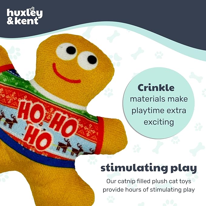 Huxley & Kent Plush Cat Toy - Holiday Interactive Catnip Toy for Cats & Kittens - Soft with Crinkle & Catnip - Fun Indoor Play - Ugly Sweater G-Man