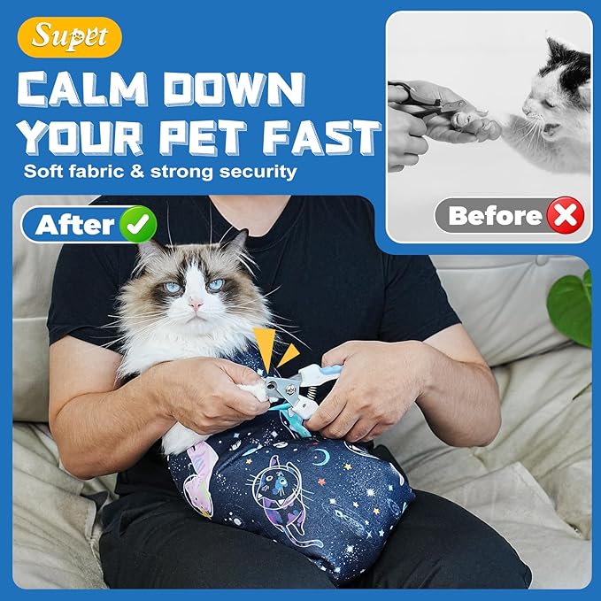 Supet Cat Grooming Wrap for Cutting Nails, 2026 Self-Adherent Cat Wrap, Anti-Escape Calming Cat Swaddle Wrap for Medicine, Nail Clipping, Teeth Brushing, Ear Cleaning