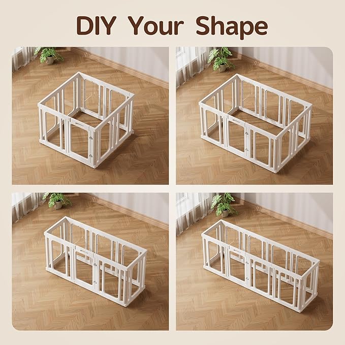 Jalove Clear Acrylic Dog Playpen Indoor, 24" H Plastic Dog Play Pen with Window, Pet Playpen for Puppy Cat Rabbit Ferret, Small Dogs Fence Crate Kennel, Whelping Cage (White, 2 Panels)