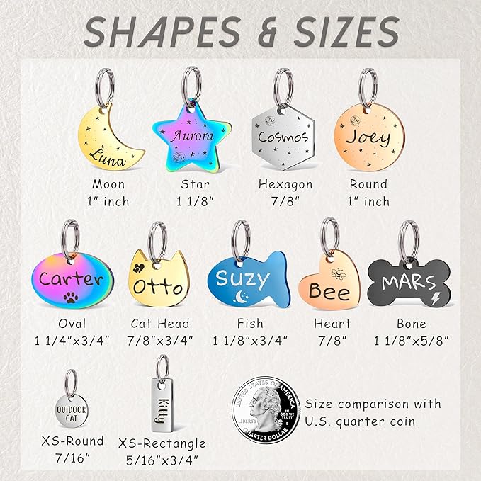 Anavia Small Size Dog Cat ID Tags, Small/XS Personalized Color Plated Stainless Steel Puppy Kitten Name Tags, Customized Engraved Nameplate Pet Collar Tag (Rose Gold, Star)