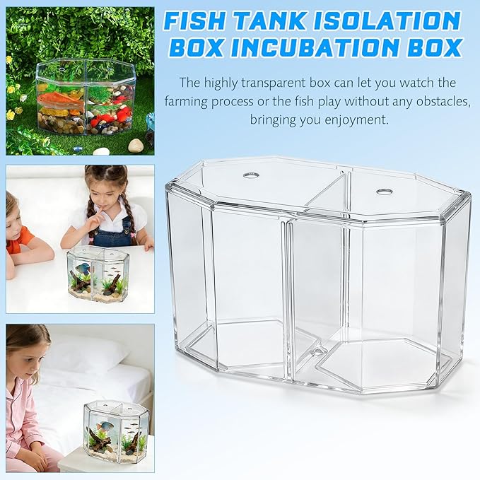 ERINGOGO Octagonal Acrylic Fish Breeding Tank Divider Box, High Transparency Dual-Compartment Isolation Hatchery for Betta and Small Tropical Fish, Aquarium Supply for Desktop Micro