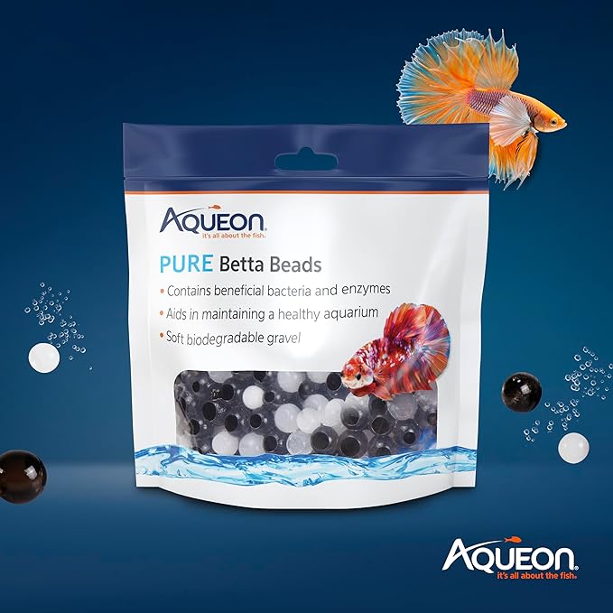 Aqueon Pure Betta Beads, Water Care for Unfiltered Aquariums, Maintains Clear Water and Helps Breakdown Organic Sludge, Black & White (Pack of 2)